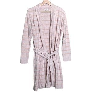 Barefoot Dreams Cozychic Lite Wrap Robe Striped Long Sleeve White Pink Small